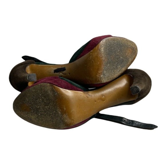 ❣️ Moschino Women's Brown Green Red Peep Toe Strappy Stiletto Heels Sz U… - Picture 6 of 7